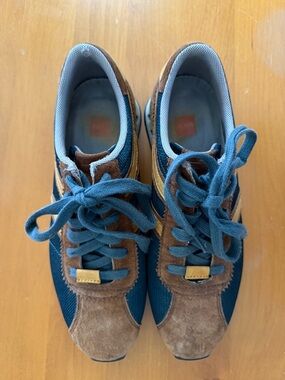 Hugo Boss Men's Blue and Brown Suede-Trim Casual Sneakers